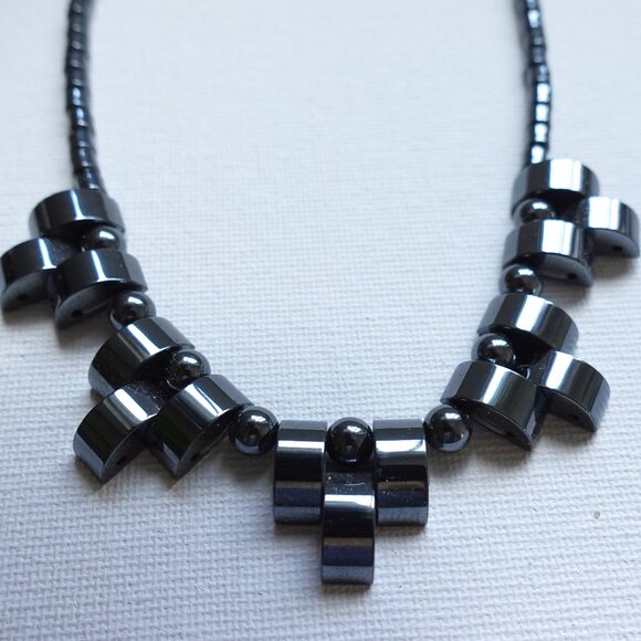 Hematite Necklace with Geometric Design - Picture 1 of 7